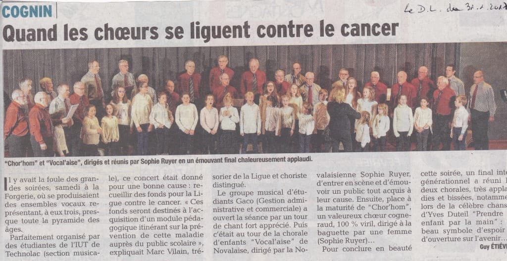 article du DL concert ligue contre le cancer Cognin le 28.1.2017 1024x528