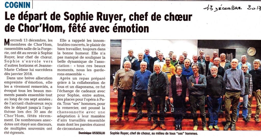 article du DL sur la fete de depart de Sophie Ruyer le 13.12.2017 